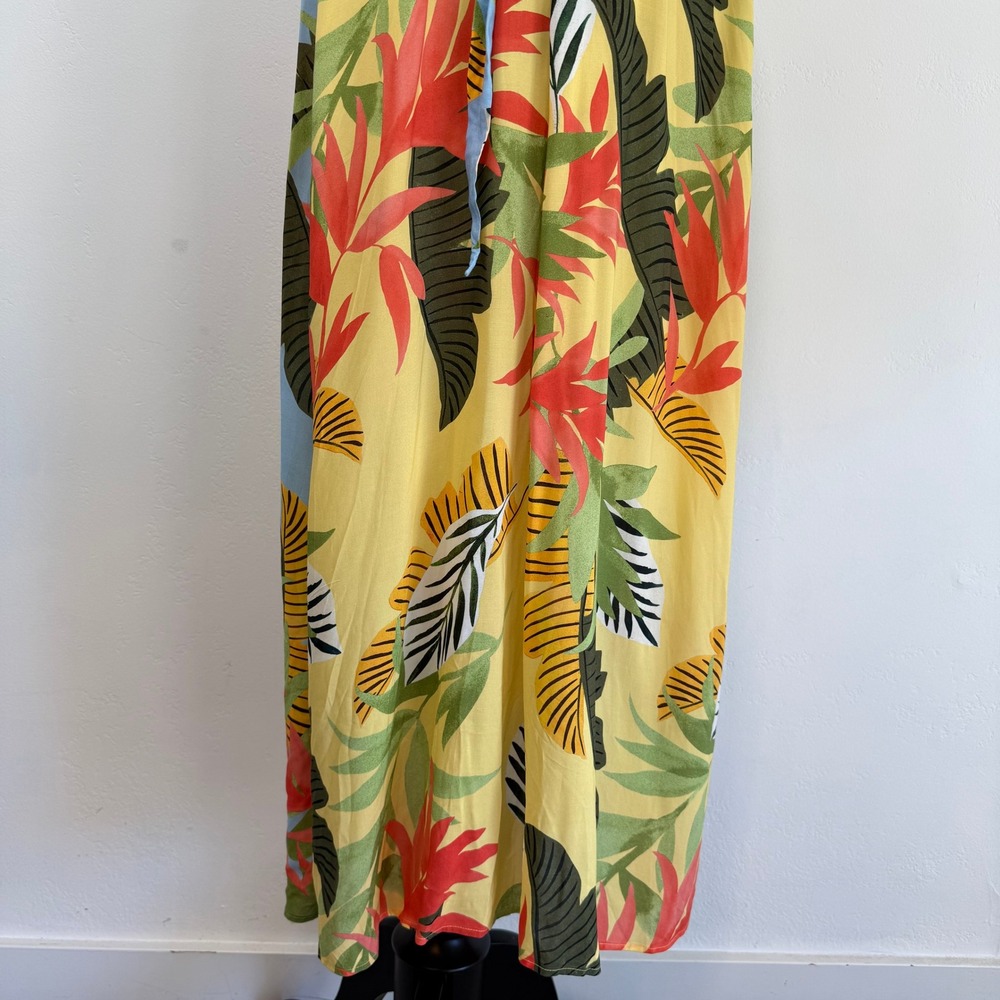 Desigual Tropical Floral Wrap Midi Dress Yellow Boho Resort Beach Vacation M - Picture 10 of 15